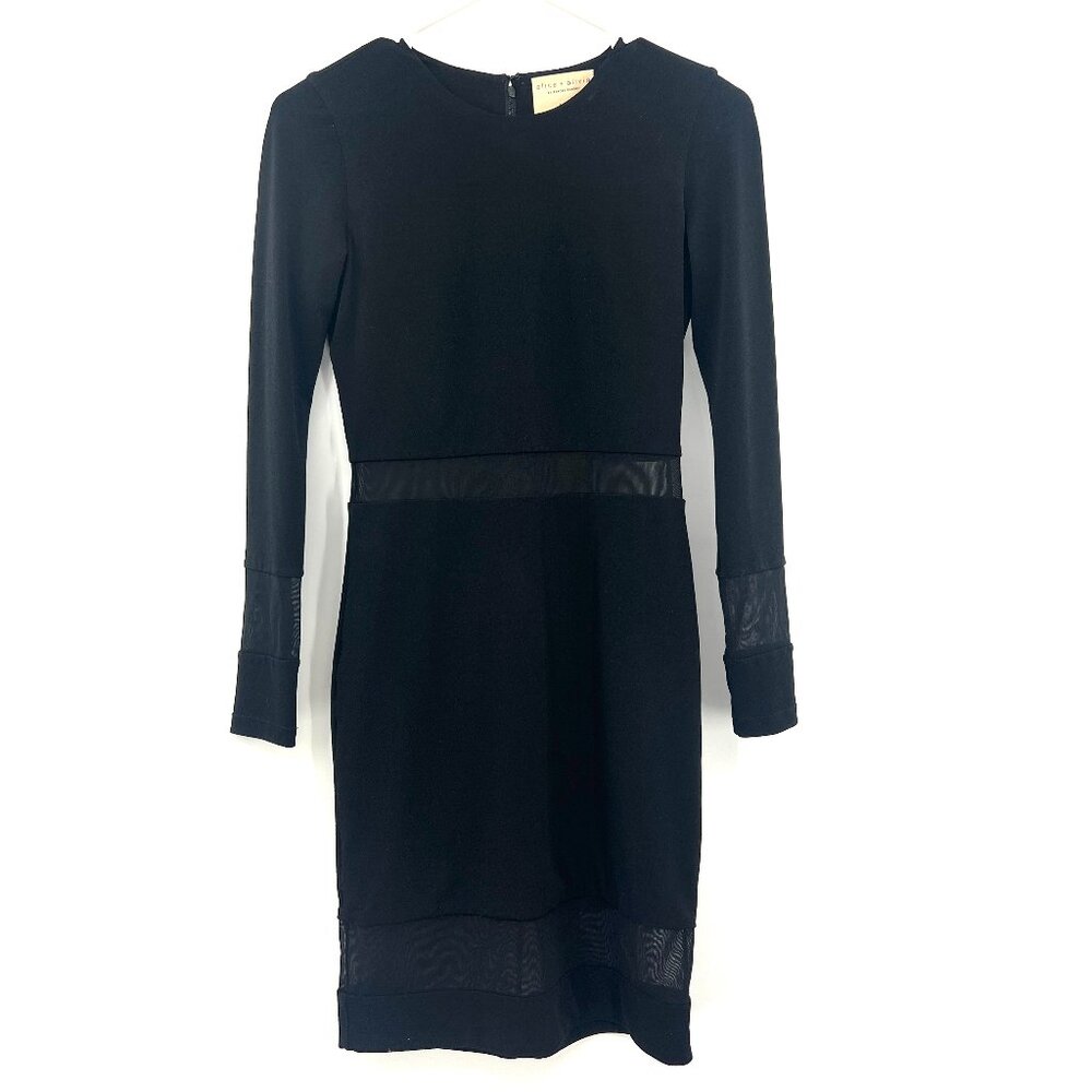 Alice + Olivia Air Black Long Sleeve Mesh Cut Out Midi Dress Women's 2